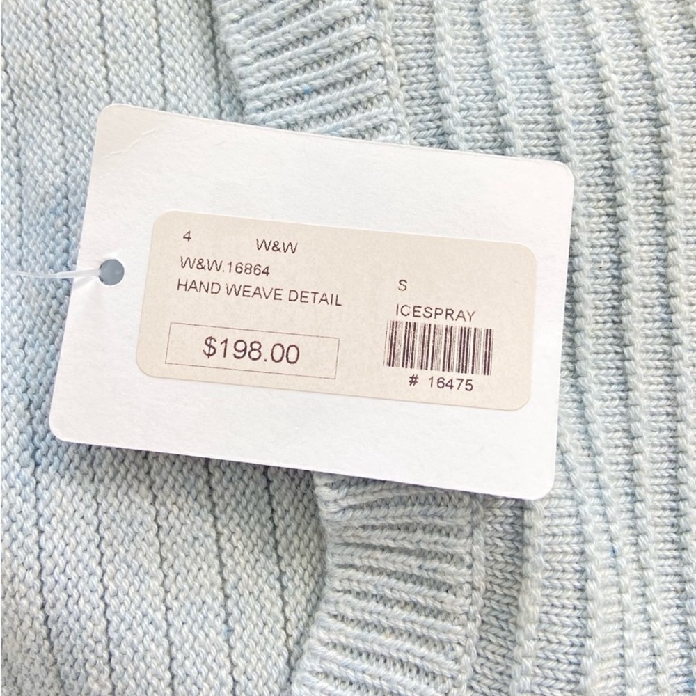 WHITE + WARREN Light Blue Sweater. Sz M. Gorgeous and Unique elaborate Design - Picture 9 of 9